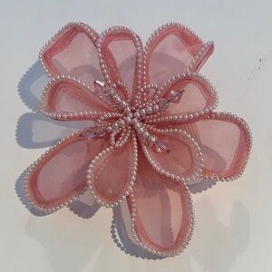 Vintage Pink Organza and Beaded Flower Hair Comb